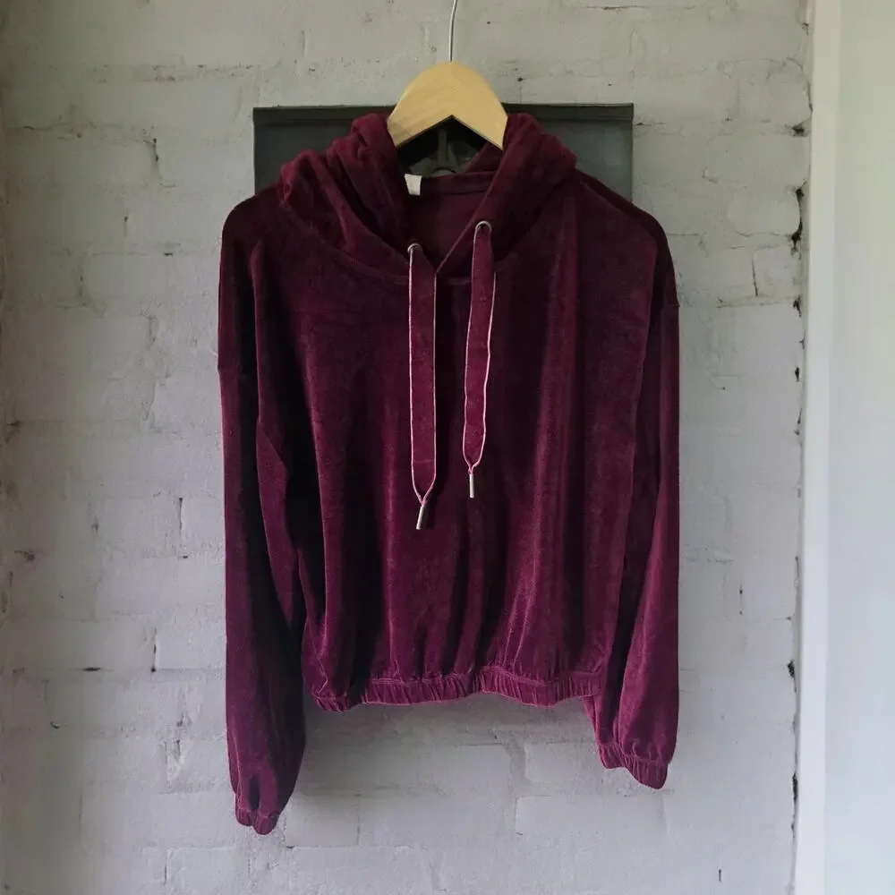 Anthropologie Velour Plum Hoodie - New - Size Medium - Picture 4 of 4
